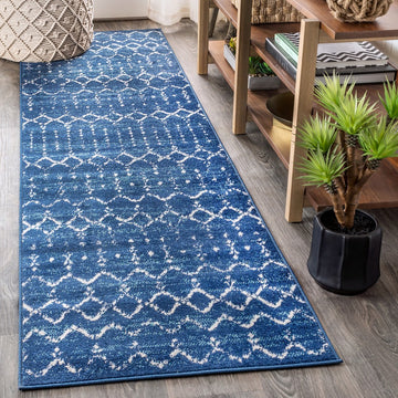 Moroccan Hype Boho Vintage Diamond Area Rug Blue/White